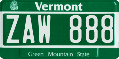 VT license plate ZAW888