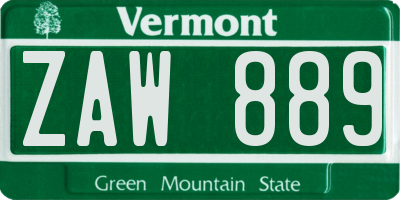 VT license plate ZAW889