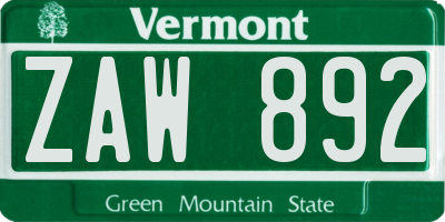 VT license plate ZAW892