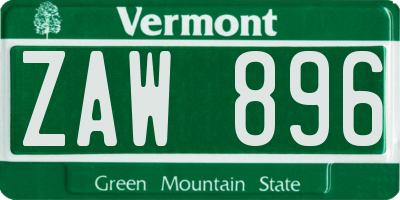 VT license plate ZAW896