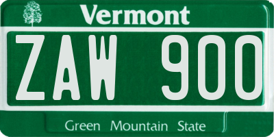VT license plate ZAW900