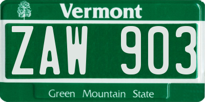 VT license plate ZAW903