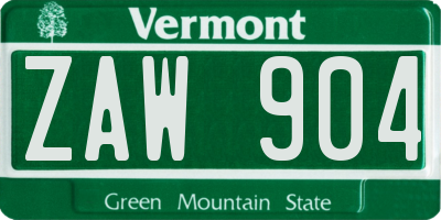 VT license plate ZAW904