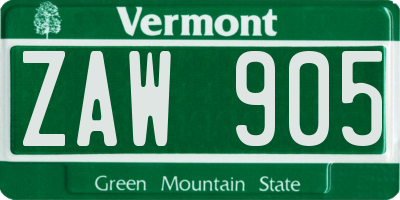 VT license plate ZAW905