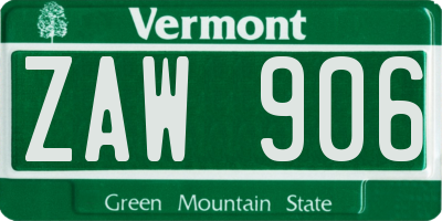 VT license plate ZAW906