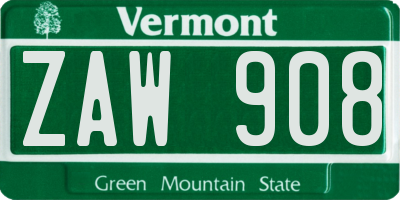 VT license plate ZAW908