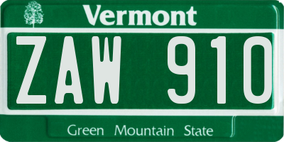 VT license plate ZAW910