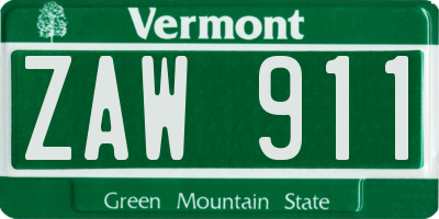 VT license plate ZAW911