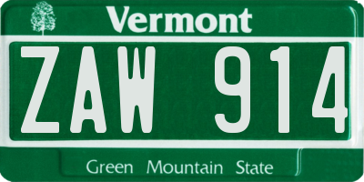 VT license plate ZAW914