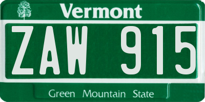 VT license plate ZAW915