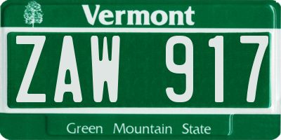 VT license plate ZAW917