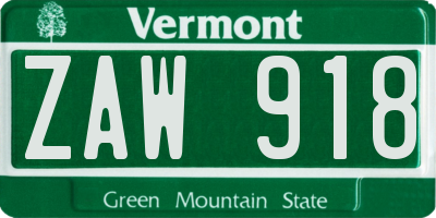 VT license plate ZAW918