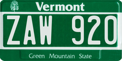 VT license plate ZAW920