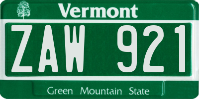VT license plate ZAW921