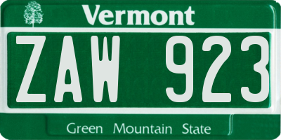 VT license plate ZAW923