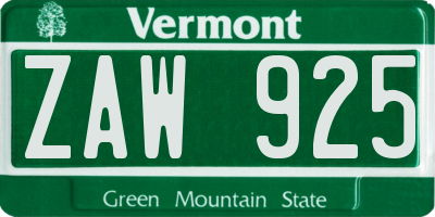 VT license plate ZAW925