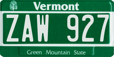 VT license plate ZAW927