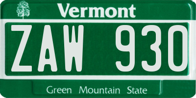 VT license plate ZAW930