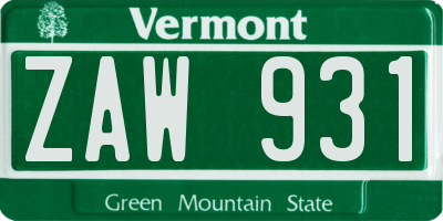 VT license plate ZAW931