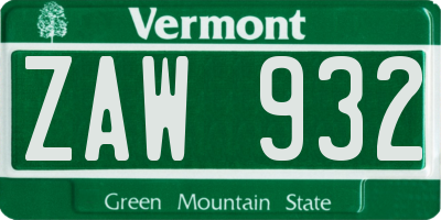 VT license plate ZAW932