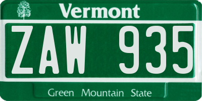 VT license plate ZAW935