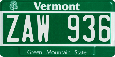 VT license plate ZAW936