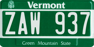 VT license plate ZAW937