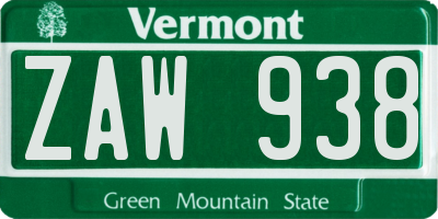 VT license plate ZAW938