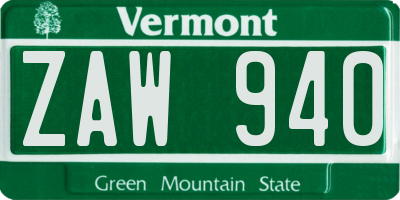 VT license plate ZAW940