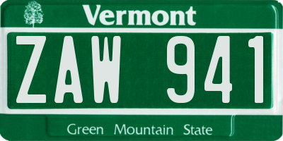 VT license plate ZAW941