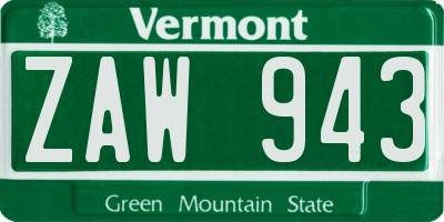 VT license plate ZAW943