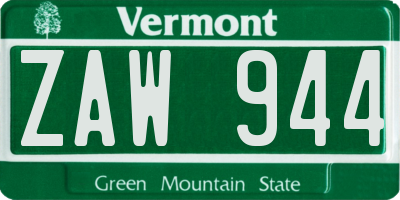 VT license plate ZAW944
