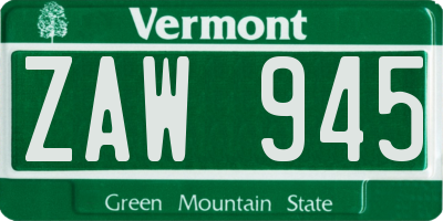VT license plate ZAW945