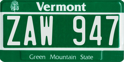 VT license plate ZAW947