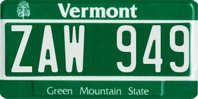 VT license plate ZAW949