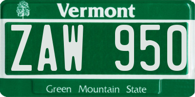VT license plate ZAW950