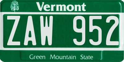 VT license plate ZAW952