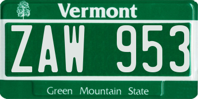 VT license plate ZAW953