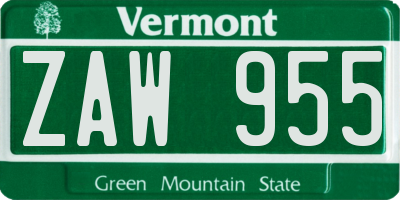 VT license plate ZAW955