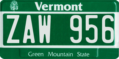 VT license plate ZAW956