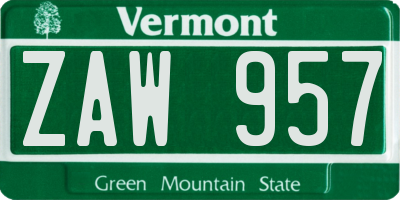 VT license plate ZAW957
