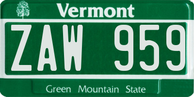 VT license plate ZAW959