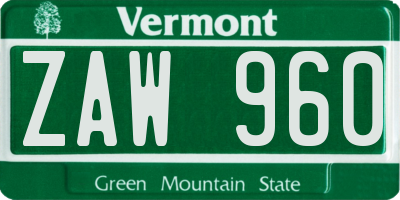 VT license plate ZAW960