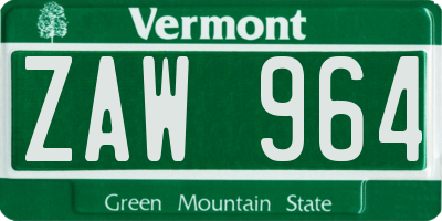 VT license plate ZAW964