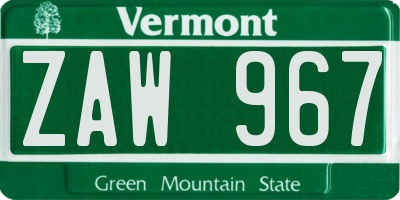 VT license plate ZAW967
