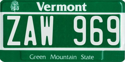 VT license plate ZAW969