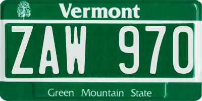 VT license plate ZAW970