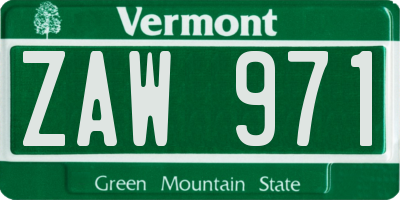 VT license plate ZAW971
