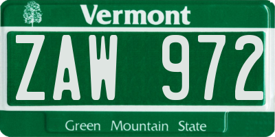 VT license plate ZAW972