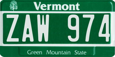 VT license plate ZAW974